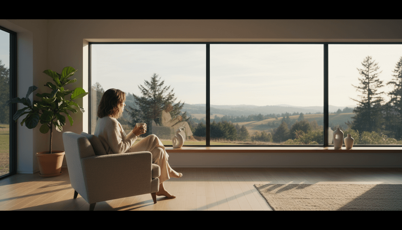 Peaceful sunlit corner with an armchair and warm drink